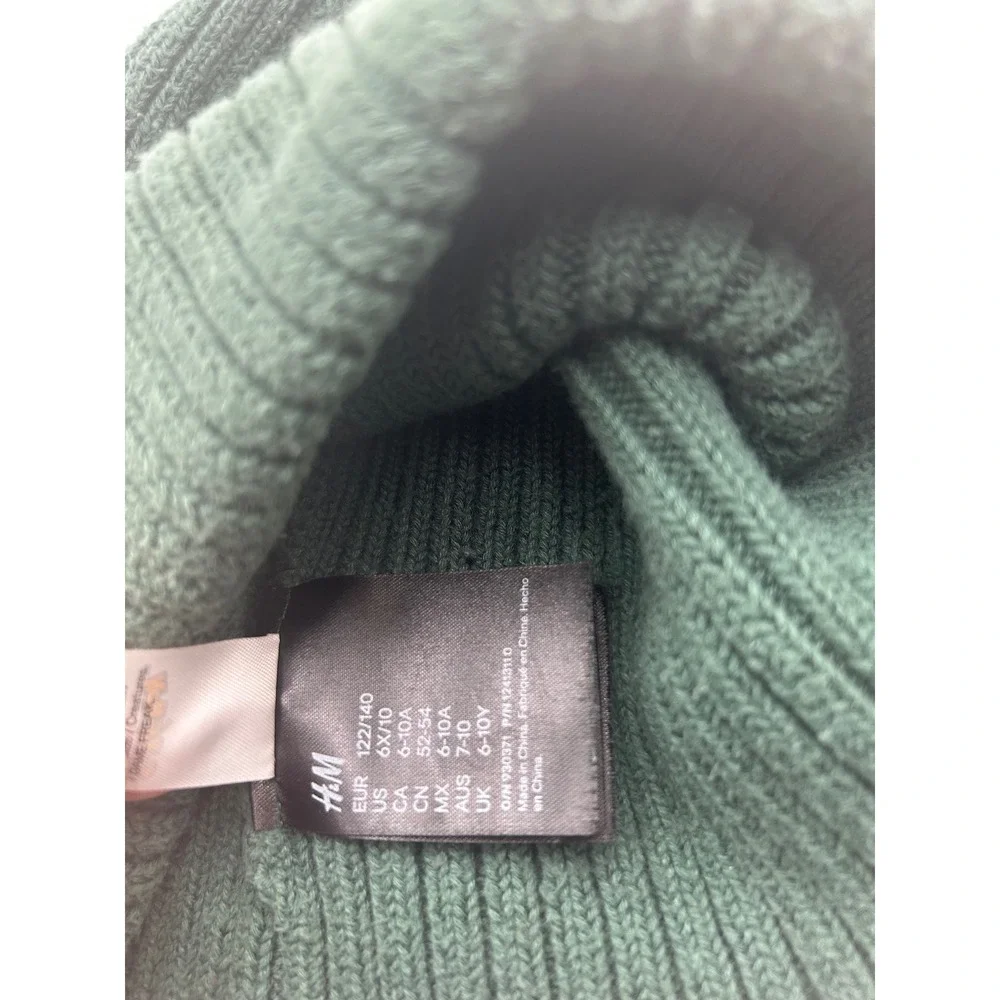 H&M Pokemon Pikachu Beanie Green Ribbed Knit Kids Hat US 6X/10 O/N 930371